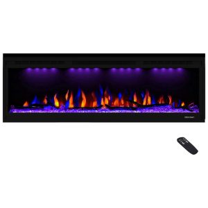 Lareira Elétrica de Embutir A43x127L com Controle Remoto e Chamas Multicolorida 110V Masarflame Preta