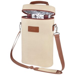 Bolsa Térmica Para Transporte de Vinhos até 2 Garrafas com Alça Ajustável TIRRINIA Bege