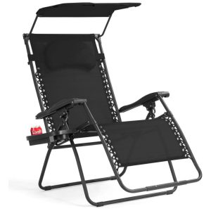 Cadeira Reclinável Ajustável Gravidade Zero com Porta Copos e Cobertura Goplus Azul