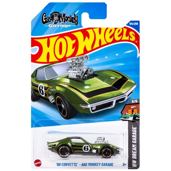 Colecionável Hot Wheels 68 Corvette Gas Monkey Garage Verde, Série HW Dream Garage 55, Mattel