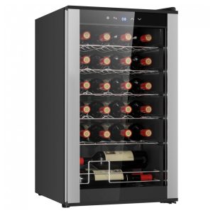 Koolatron Wine Fridge Wine Cooler 24 Garrafas Adega para Champagne Vinhos Tinto e Branco Duas Zonas Suporte para Bar Casa Cozinha