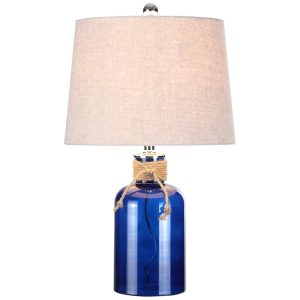 Abajur Luminária de Mesa em Vidro Estilo Mediterrâneo Costeiro com 59 cm de Altura para Quarto Sala de Estar e Escritório 110V 100W JONATHAN Y Azul