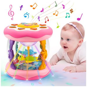 Brinquedo musical projetor oceano giratório Tsomtto rosa para bebês desenvolvimento sensorial luz e som