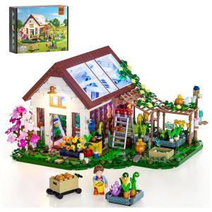 Conjunto de Blocos de Montar FUNWHOLE Estufa Jardim Botânico LED 1428 Peças Estrutura A-Frame Transparente Verde