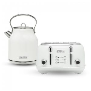 Conjunto chaleira elétrica e torradeira HADEN Heritage inox marfim retrô 4 fatias 17L 110V