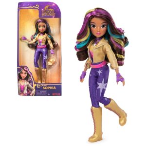 Boneca Sophia de 24 cm com 6 Acessórios de Moda Ferramenta de Modelagem e Cabelo com Listras de Arco-Íris para Crianças de 4 Anos ou Mais Academia Unicórnio Roxa