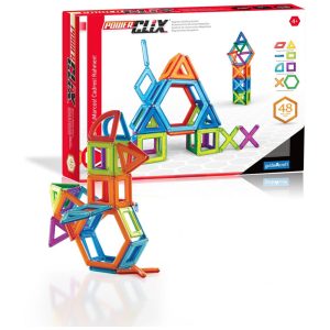 Conjunto de blocos magnéticos Guidecraft PowerClix Frames com 48 peças em ABS translúcido para construções geométricas 2D e 3D