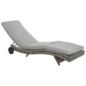 Espreguiçadeira de Vime para Piscina Rattan PE com Almofada Encosto Ajustável em 5 Níveis e Rodas para Fácil Movimentação Outsunny Cinza Mesclado