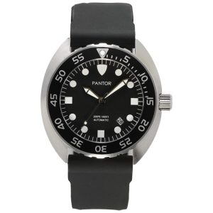 Relógio Masculino Dive com Moldura Giratória Cristal Safira e Pulseira de Borracha PANTOR Nautilus Preto