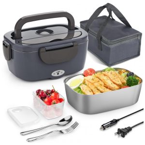 Marmita Elétrica Portátil 3 em 1 com Recipiente de Aço Inoxidável  12V 110V 60W Carsolt Cinza