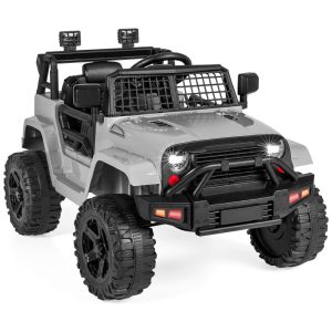 Caminhão Infantil Elétrico 12V Best Choice Products com Controle Remoto para Pais Suspensão Dianteira Faróis de LED Porta AUX - Cinza Claro