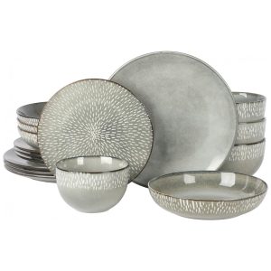 Aparelho de Jantar com 16 Peças em Cerâmica Reativa Serve 4 Pessoas Gibson Elite Matisse Verde