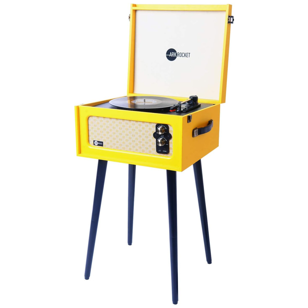 Vitrola Toca Discos com Plataforma 3 Velocidades com Bluetooth sem fio 33 RPM ARKROCKET ARK 01 PK Amarelo