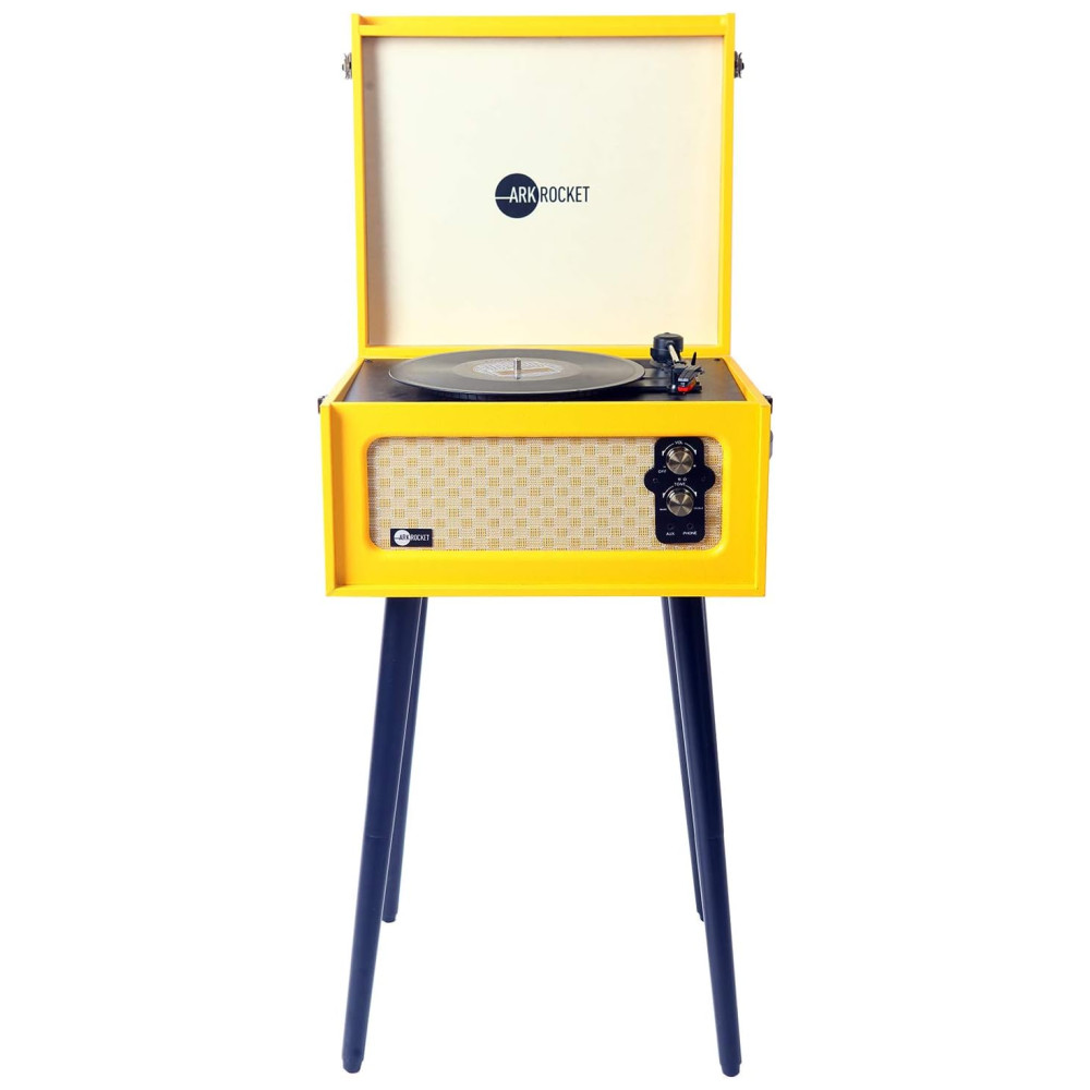 Vitrola Toca Discos com Plataforma 3 Velocidades com Bluetooth sem fio 33 RPM ARKROCKET ARK 01 PK Amarelo - Imagem 2