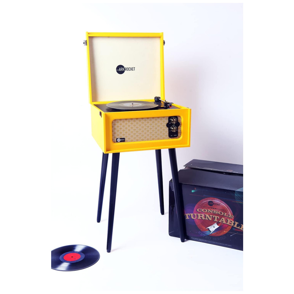 Vitrola Toca Discos com Plataforma 3 Velocidades com Bluetooth sem fio 33 RPM ARKROCKET ARK 01 PK Amarelo - Imagem 4