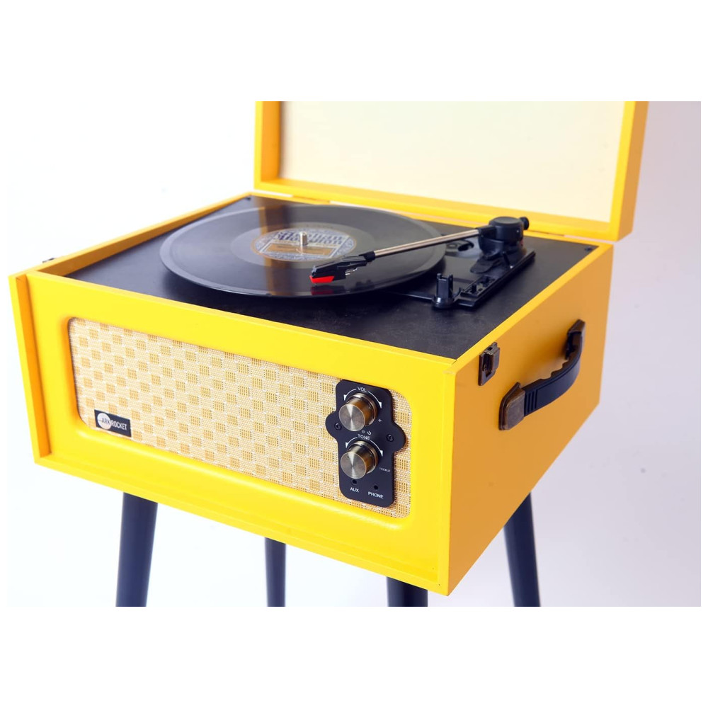Vitrola Toca Discos com Plataforma 3 Velocidades com Bluetooth sem fio 33 RPM ARKROCKET ARK 01 PK Amarelo - Imagem 5
