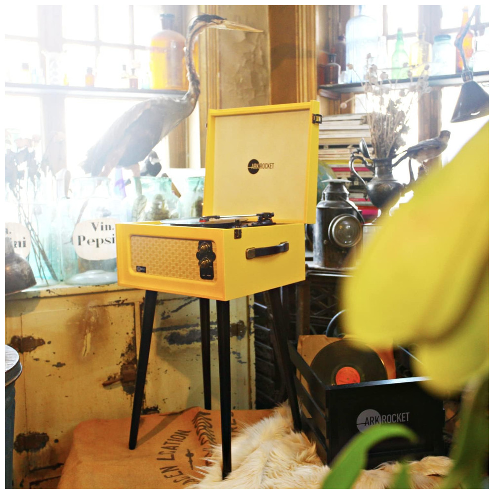 Vitrola Toca Discos com Plataforma 3 Velocidades com Bluetooth sem fio 33 RPM ARKROCKET ARK 01 PK Amarelo - Imagem 6