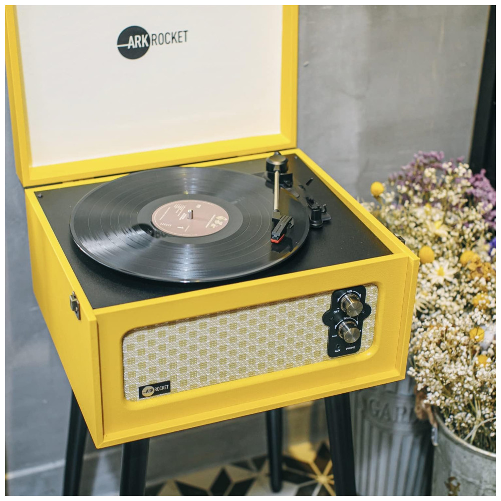 Vitrola Toca Discos com Plataforma 3 Velocidades com Bluetooth sem fio 33 RPM ARKROCKET ARK 01 PK Amarelo - Imagem 7