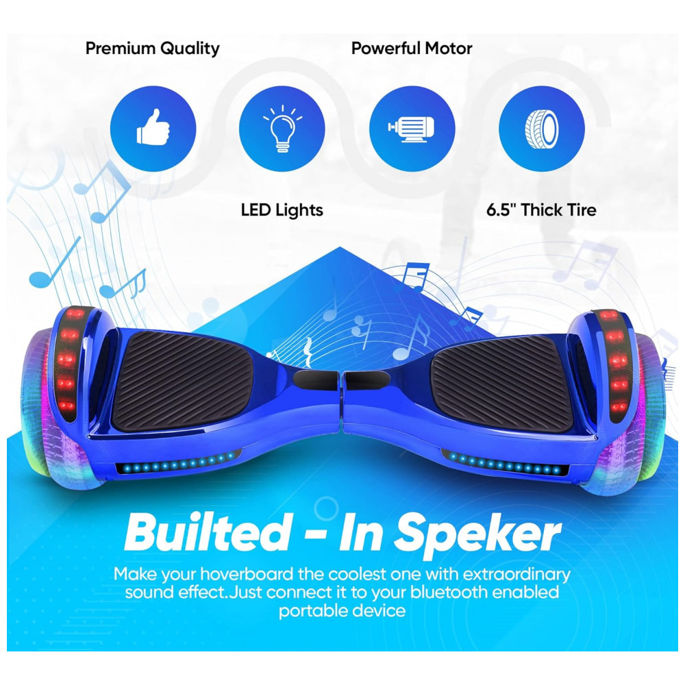 Hoverboard SIMATE Azul 6,5" com Bluetooth, Luzes LED e Certificação UL2272 – Até 13,7 km/h, Autonomia de 12,8 km - Imagem 3
