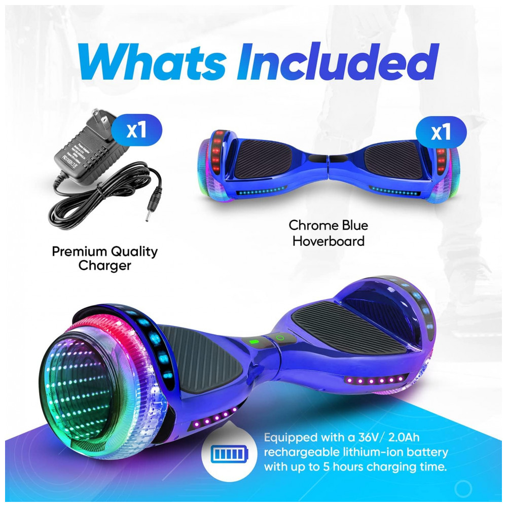 Hoverboard SIMATE Azul 6,5" com Bluetooth, Luzes LED e Certificação UL2272 – Até 13,7 km/h, Autonomia de 12,8 km - Imagem 6