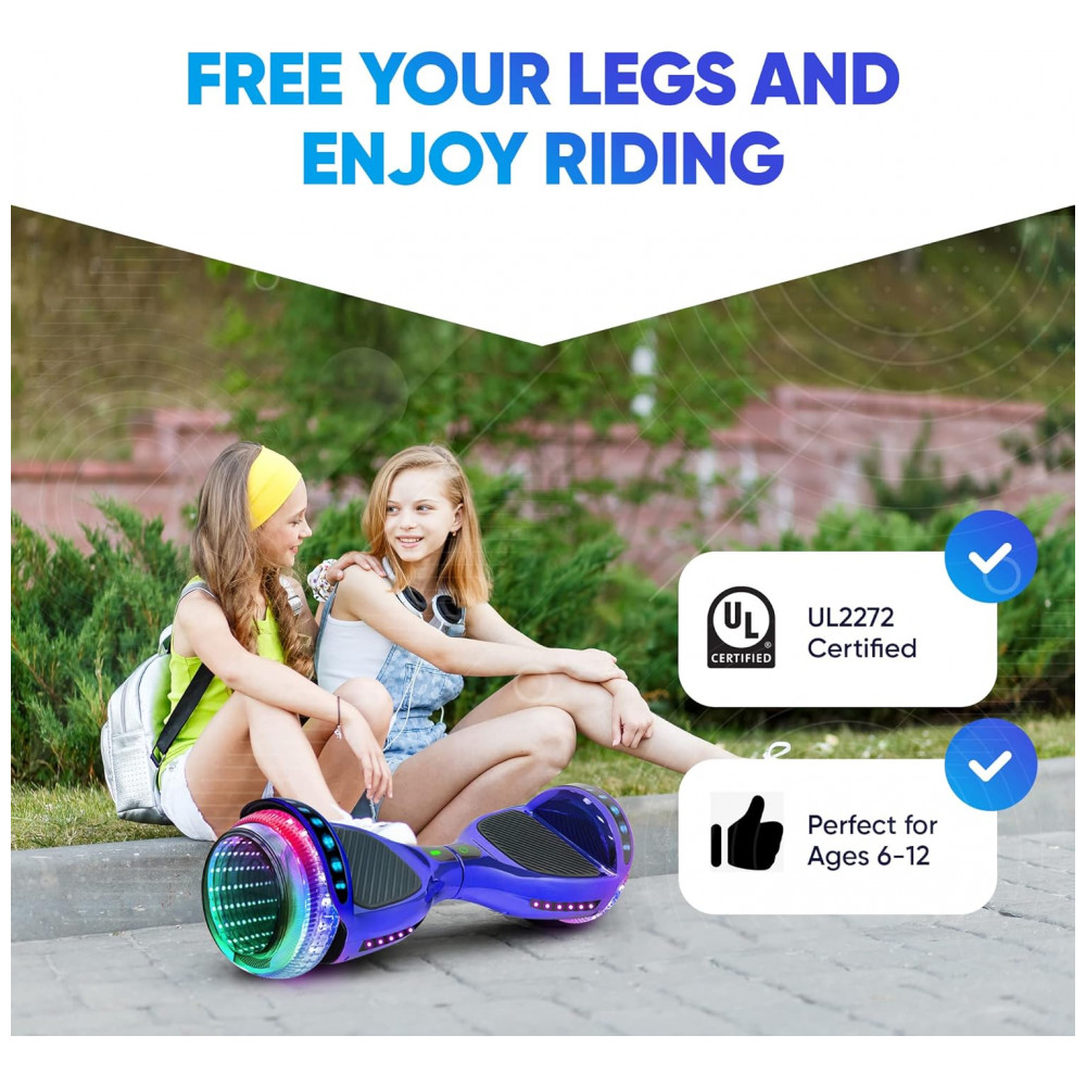 Hoverboard SIMATE Azul 6,5" com Bluetooth, Luzes LED e Certificação UL2272 – Até 13,7 km/h, Autonomia de 12,8 km - Imagem 7