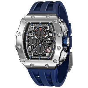 Relógio Masculino Quartzo Analógico a Prova dÁgua 50M com Cronógrafo TSAR BOMBA TB 8204SGLZHX Azul Escuro