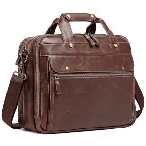 Retrô Bolsa Pasta de Couro para Laptop BOSIDU 2018 Marrom