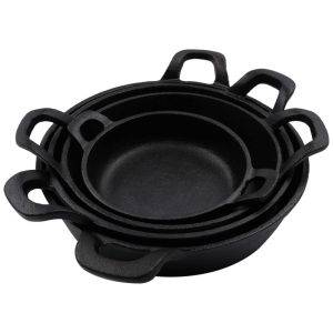 Conjunto de Panelas de Ferro Fundido Pré Preparadas 4 Peças CRUCIBLE COOKWARE Preto