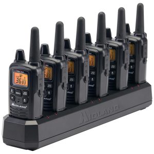 Rádio Comunicador Walkie Talkie Midland Recarregáveis com Base de Carregamento Fone de Ouvido Leves e Compactos Ideais para Comércio(6 Unidades).