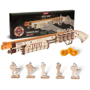 Quebra Cabeças 3D em Madeira para Adultos Tema Espingarda com 170 Peças e Manual de Instruções ROKR M870 Marrom