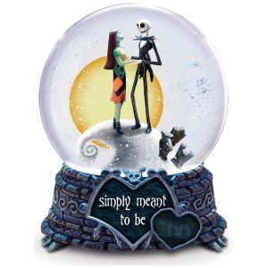 Globo de Neve Musical O Estranho Mundo de Jack- Jack and Sally Meant to Be - The Bradford Exchange Base Rotativa de Porcelana
