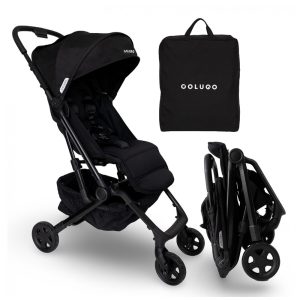 Carrinho de Bebê Colugo Compact+ Preto - Dobrável Ultraleve Dobragem Automática 1 Mão Reclinação Ilimitada Capota UPF 50+ Bolsa Mochila