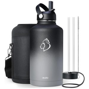 Garrafa Térmica 1900 mL Portátil com Isolamento a Vácuo Aço Inoxidável BUZIO Preto