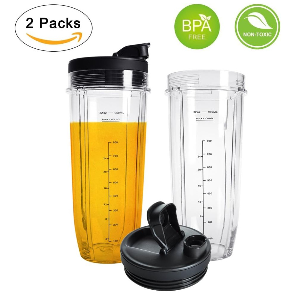 Nutri Auto IQ Copos Reposição 946ml 2 Transparente com Tampa 2 2 QUEENTRADE Ninja 2 packs Preto - Imagem 2