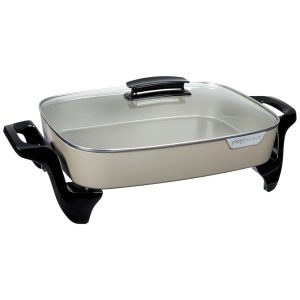 Frigideira Elétrica em Cerâmica com Tampa de Vidro e Controle de Temperatura 110V 1500W Presto Cinza