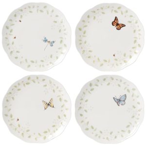 Conjunto de Pratos para Jantar com 4 Peças Formato Ondulado Redondo Material de Porcelana e Tema de Borboleta LENOX 894542 Colorido