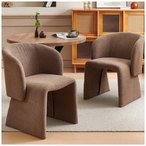 Cadeiras de jantar Homedot kit com 2 cadeiras barrel estofadas em veludo teddy marrom estrutura metálica