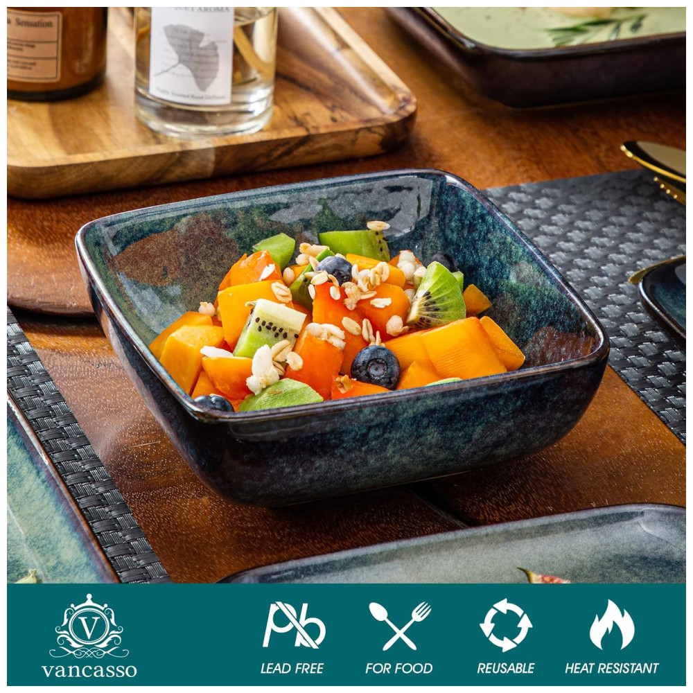 Aparelho de Jantar com 16 Peças Quadradas de Cerâmica em Esmalte Reativo Vancasso Verde - Imagem 3