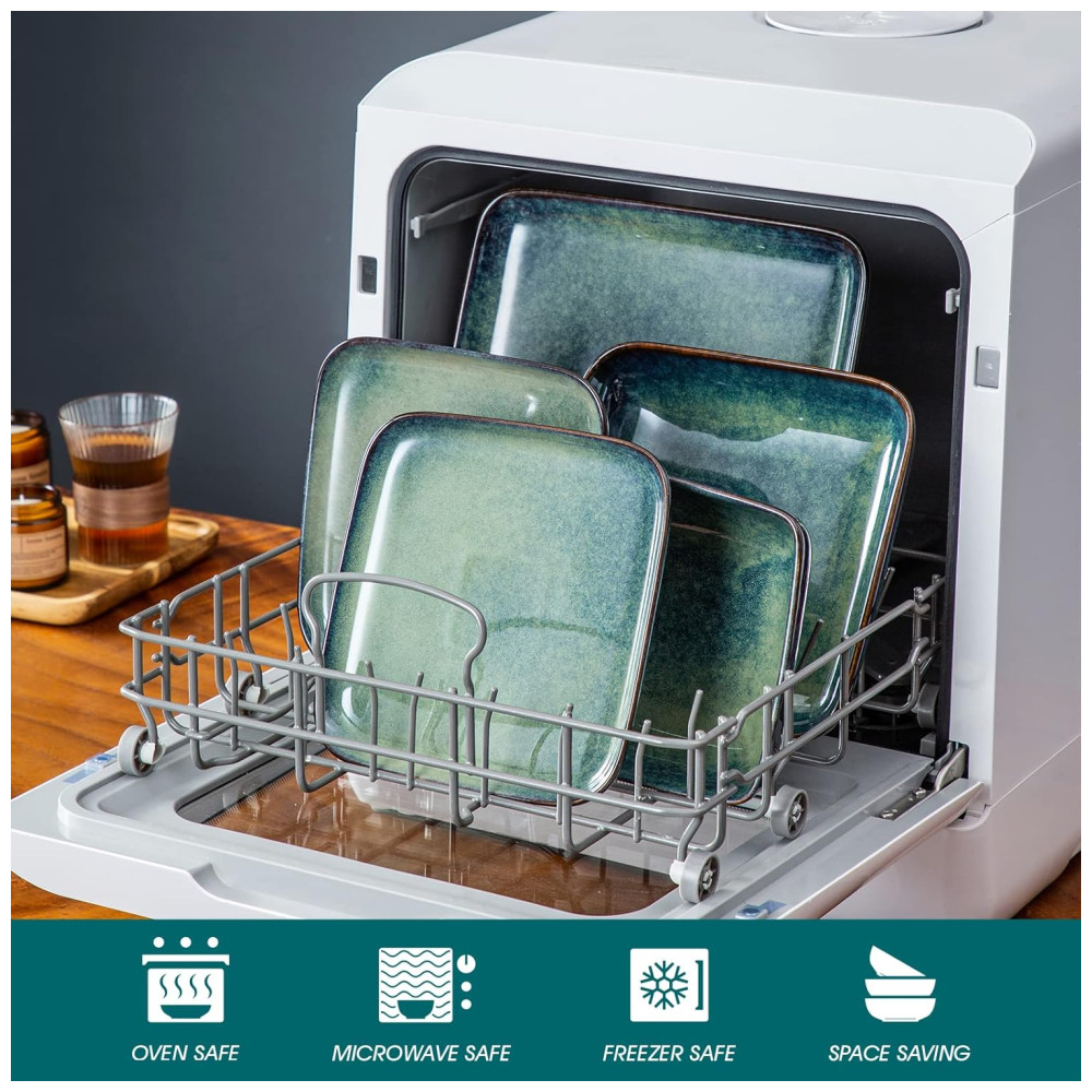 Aparelho de Jantar com 16 Peças Quadradas de Cerâmica em Esmalte Reativo Vancasso Verde - Imagem 4