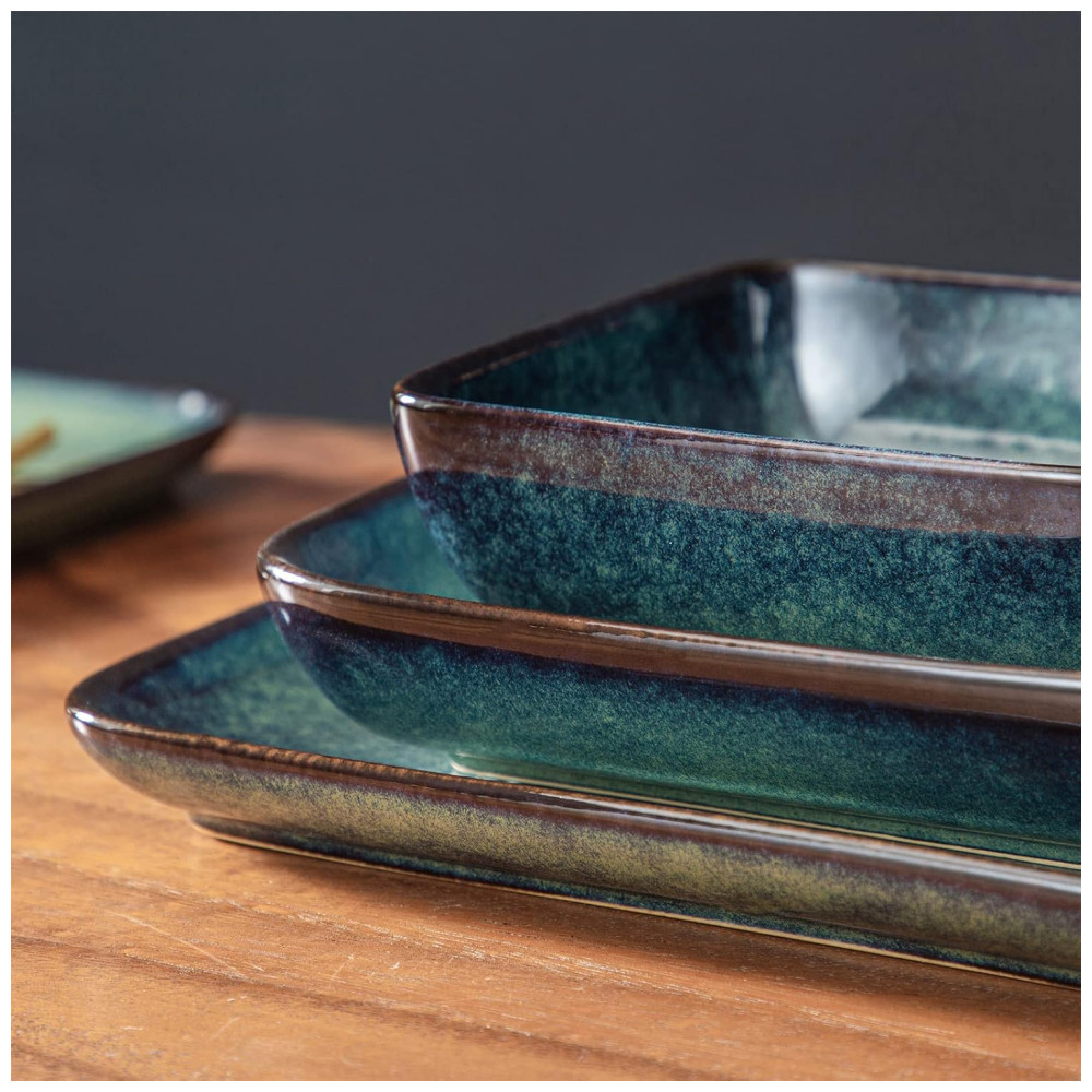 Aparelho de Jantar com 16 Peças Quadradas de Cerâmica em Esmalte Reativo Vancasso Verde - Imagem 6