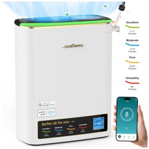 Purificador de Ar para Ambientes até 102m² com Filtro HEPA Modo de Espera Display LED e Compatível com Alexa 110V 35W Jafnda JF239 Branco