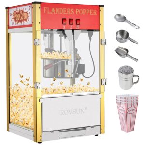 Pipoqueira Elétrica Faz até 184 kg de Pipoca com Panela de 340g Colher de Aço Inoxidável Colher de Óleo e 3 Copos de Pipoca 110V 1400W ROVSUN Vermelha