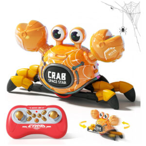 Robô Caranguejo RC Amarelo – WINJOYMAX, Controle 2,4 GHz com Rotação 360°, Luzes LED e Música para Crianças