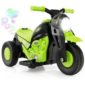 Moto Elétrica Triciclo Infantil com Bolhas de Sabão Música e Farol LED 6V Costzon Verde