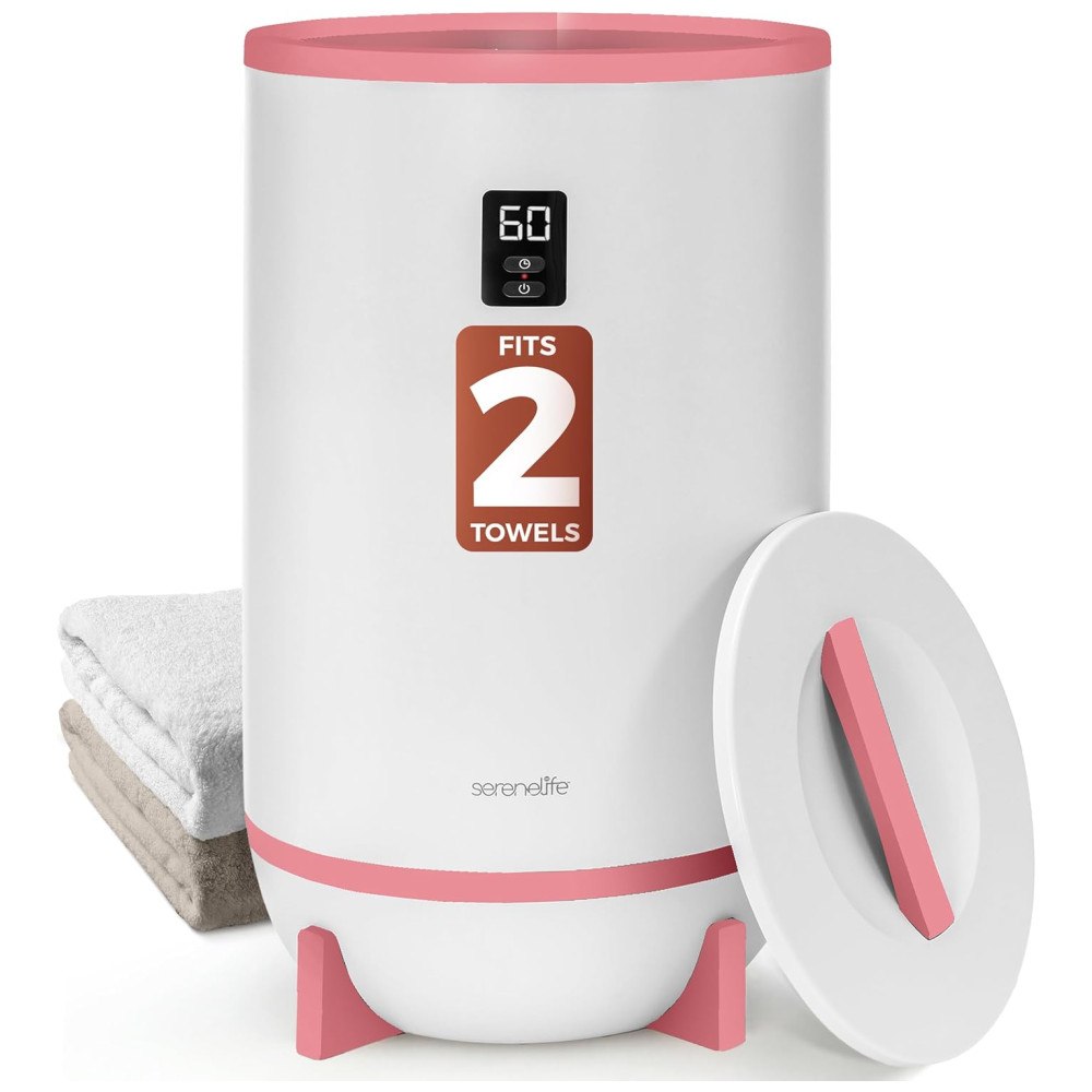 Aquecedor de Toalha Elétrico com Desligamento Automático Temporizador Integrado até 60 Min e Suporte para Disco Perfumado 110V 500W SereneLife Branco e Rosa