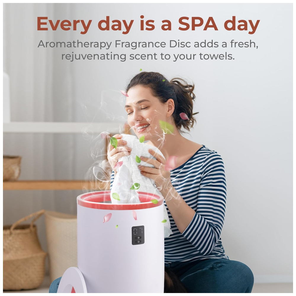 Aquecedor de Toalha Elétrico com Desligamento Automático Temporizador Integrado até 60 Min e Suporte para Disco Perfumado 110V 500W SereneLife Branco e Rosa - Imagem 3