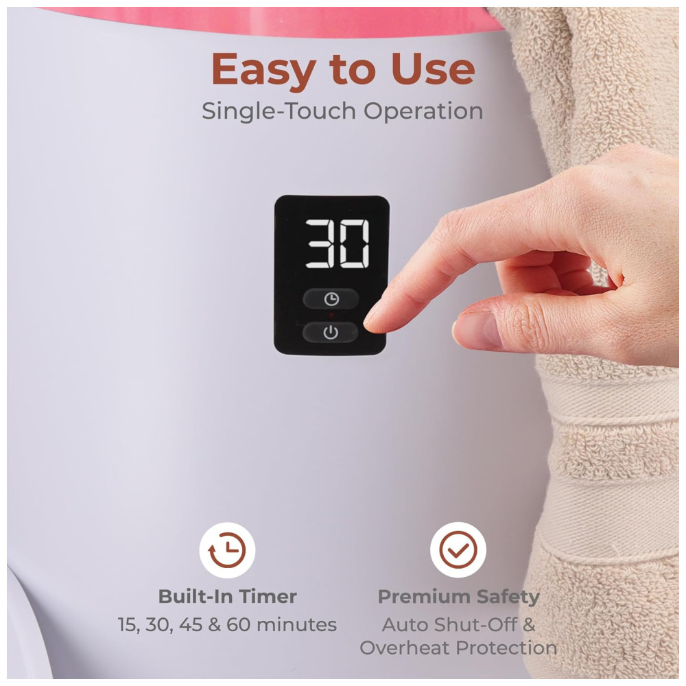 Aquecedor de Toalha Elétrico com Desligamento Automático Temporizador Integrado até 60 Min e Suporte para Disco Perfumado 110V 500W SereneLife Branco e Rosa - Imagem 4