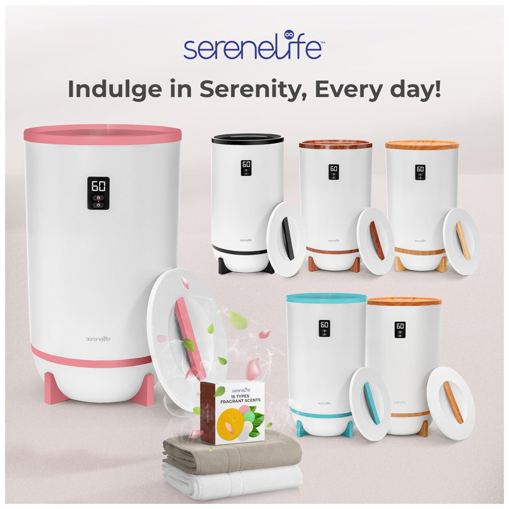 Aquecedor de Toalha Elétrico com Desligamento Automático Temporizador Integrado até 60 Min e Suporte para Disco Perfumado 110V 500W SereneLife Branco e Rosa - Imagem 7