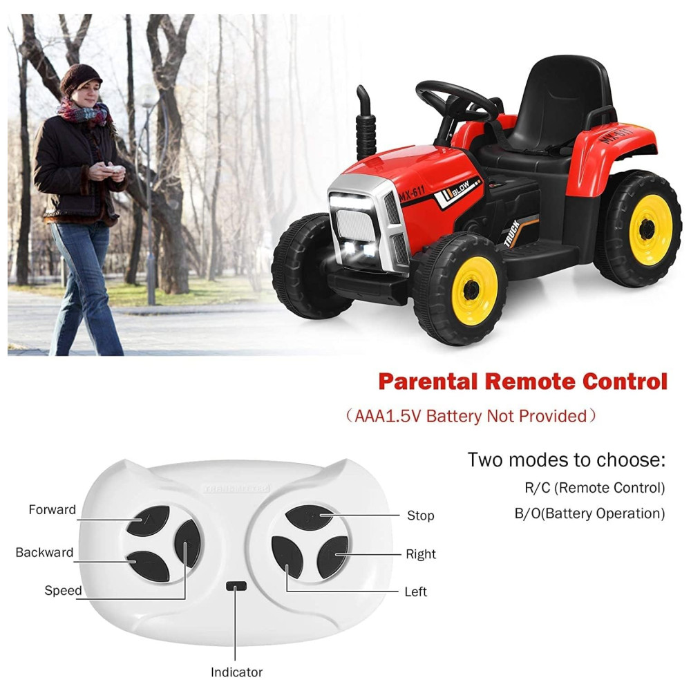 Costzon Trator Elétrico 1 Assento 12V com Luzes de LED Vermelho - Imagem 2