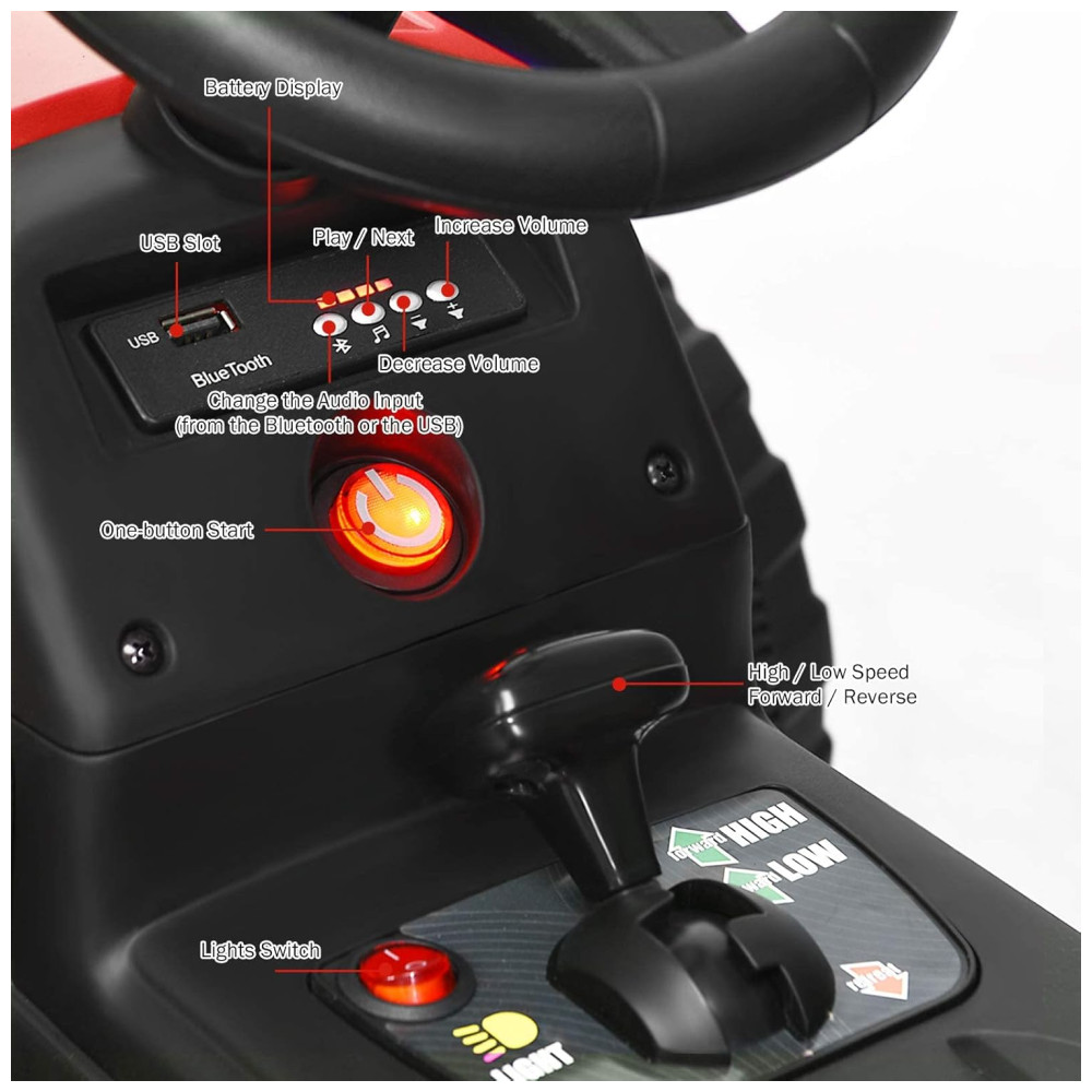 Costzon Trator Elétrico 1 Assento 12V com Luzes de LED Vermelho - Imagem 3